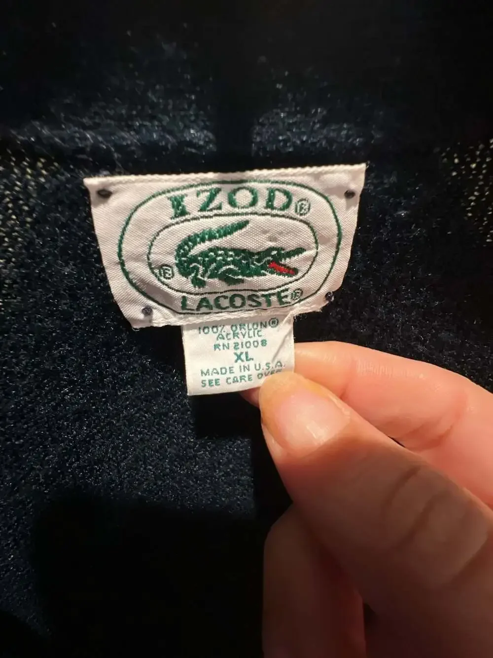 Vintage Izod Lacoste Mens Navy Blue Acrylic Cardigan Sweater